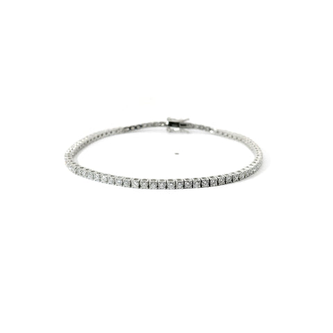 Bracciale tennis a filo in oro bianco e diamanti lab-grown taglio brillante, 2,58 carati.