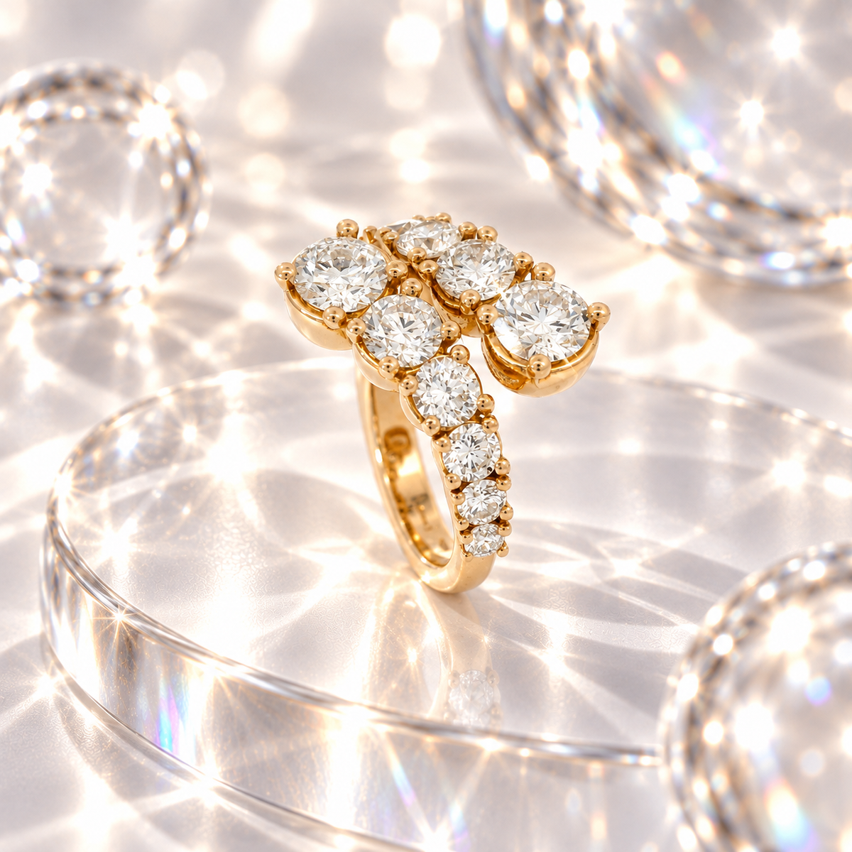 Open contrariè gradation ring in rose gold with brilliant-cut lab-grown diamonds, 2.82 carats.