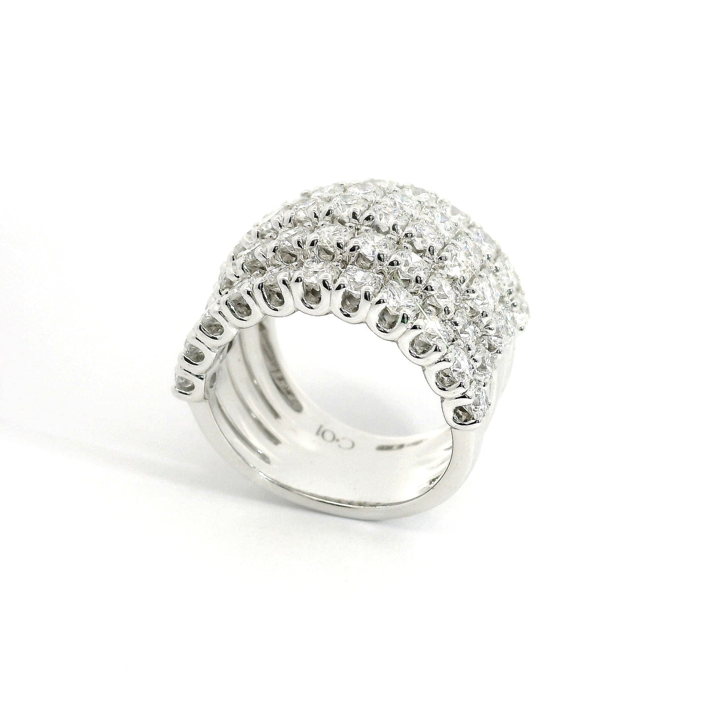 5-row white gold band with brilliant-cut lab-grown diamonds, 4.48 carats.