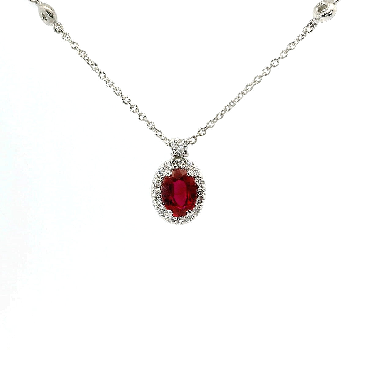 Girocollo in oro bianco con rubino Lab-Grown e diamanti Lab-Grown taglio Brillante.