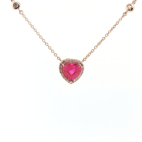 Girocollo in oro rosa con zaffiro rosa Lab-Grown taglio cuore e diamanti Lab-Grown taglio brillante.
