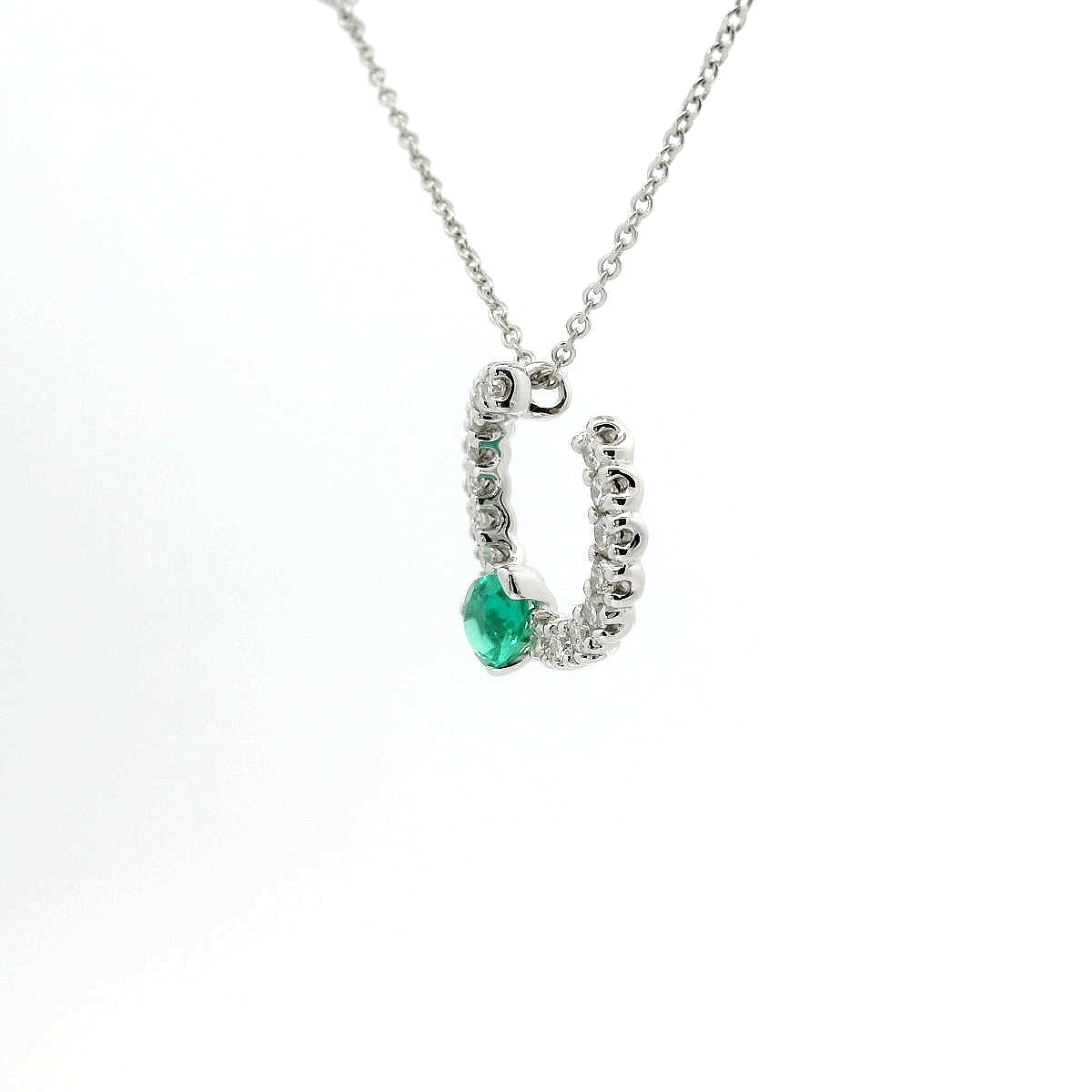 Girocollo in oro bianco con smeraldo Lab-Grown taglio goccia e diamanti Lab-Grown taglio brillante.