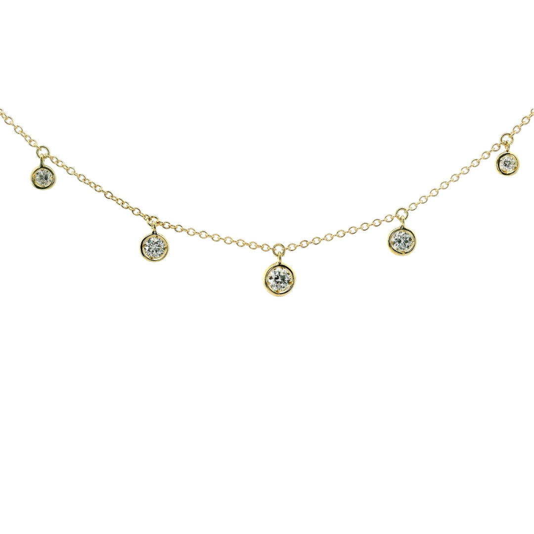 Girocollo in oro giallo con pendenti di diamanti lab-grown taglio brilante, 0,75 carati.