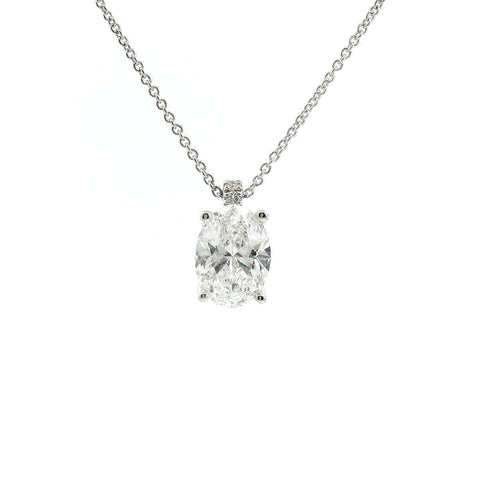 White gold point light choker with oval cut lab-grown diamond, 1.52 carats.