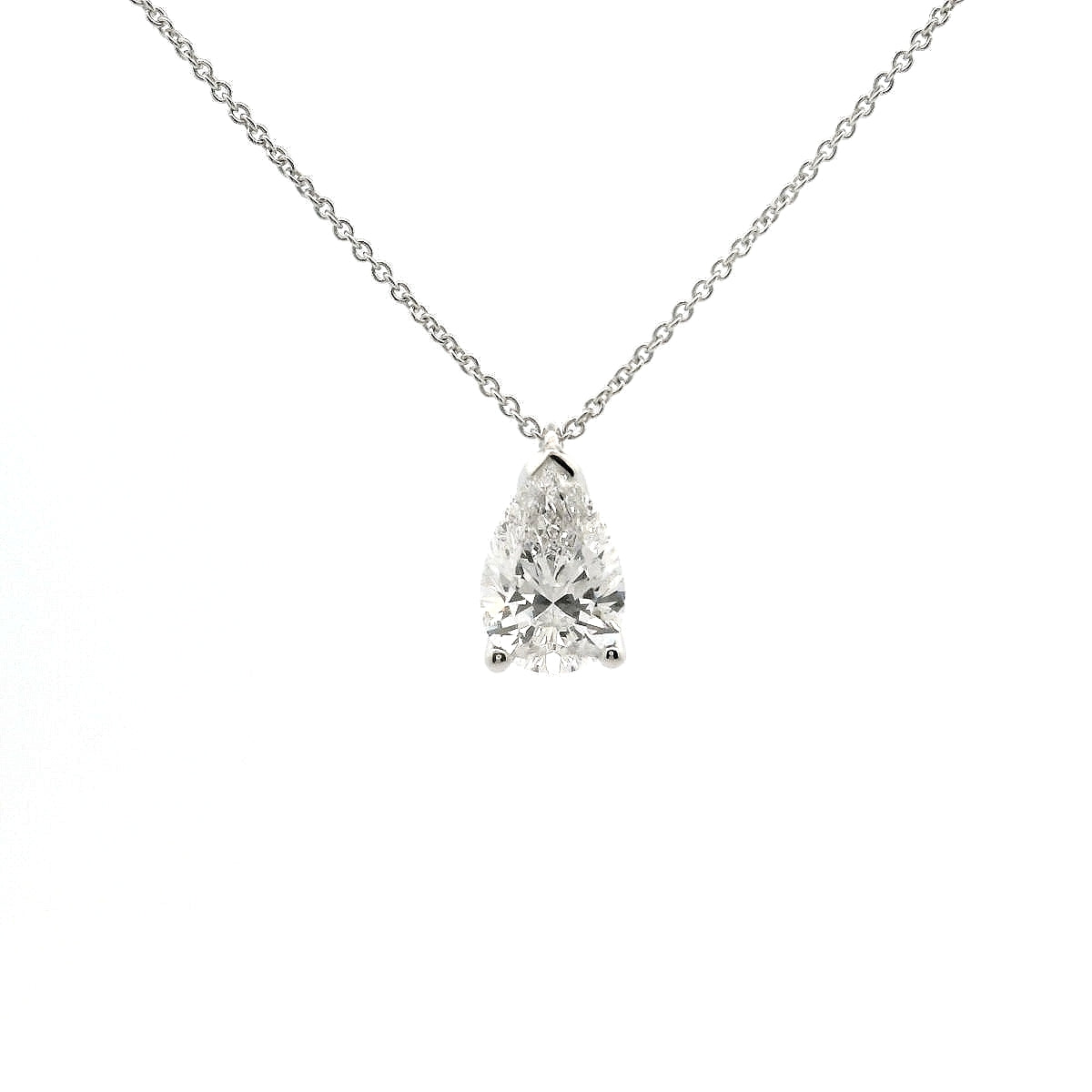 Girocollo punto luce in oro bianco con diamante lab-grown taglio goccia, 1,54 carati.