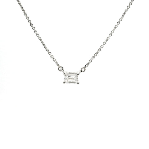 White gold point light choker with emerald-cut lab-grown diamond, 0.30 carats.