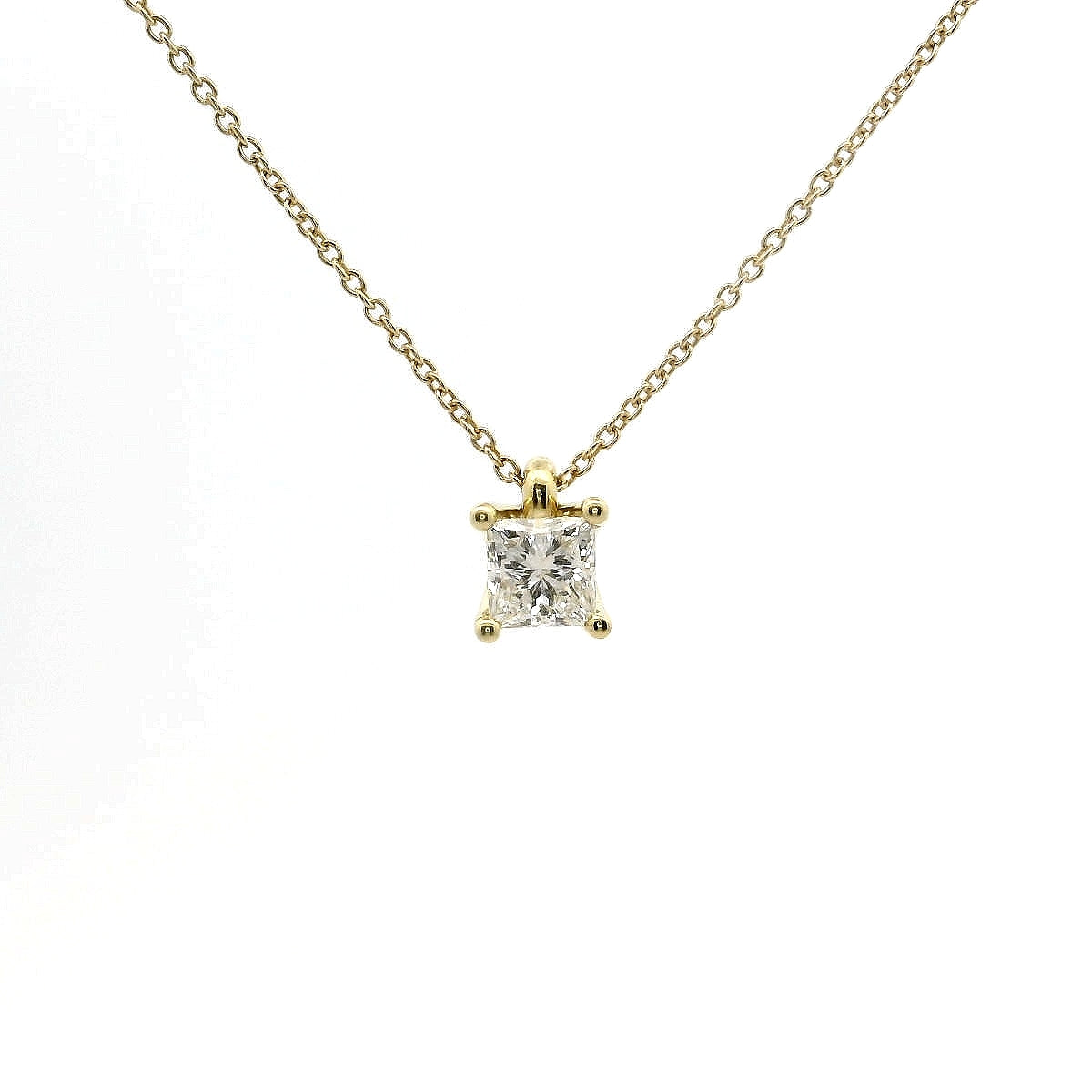 Girocollo punto luce in oro giallo con diamante lab-grown taglio princess, 0,52 carati.