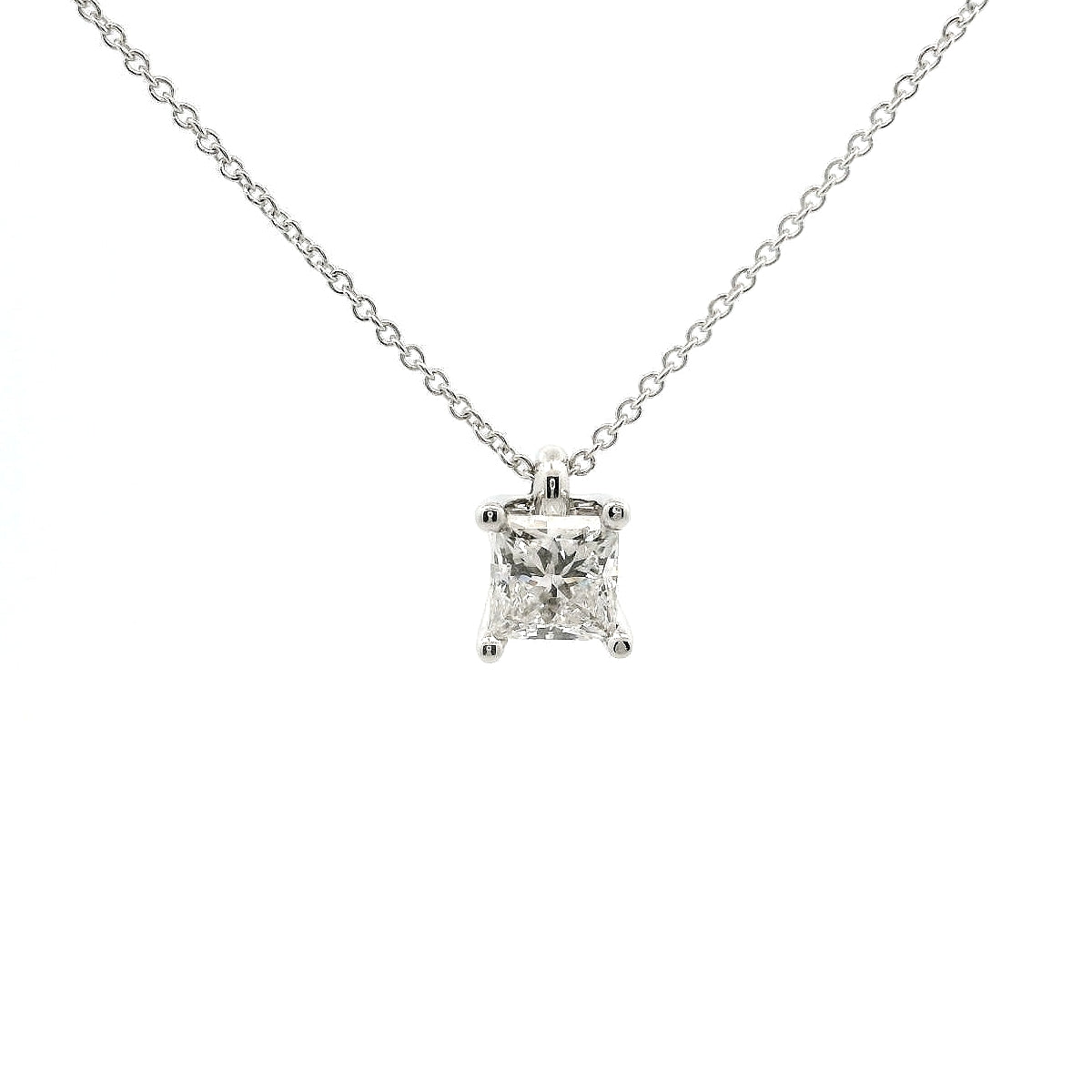 Girocollo punto luce in oro bianco e diamante lab-grown taglio princess, 0,73 carati.