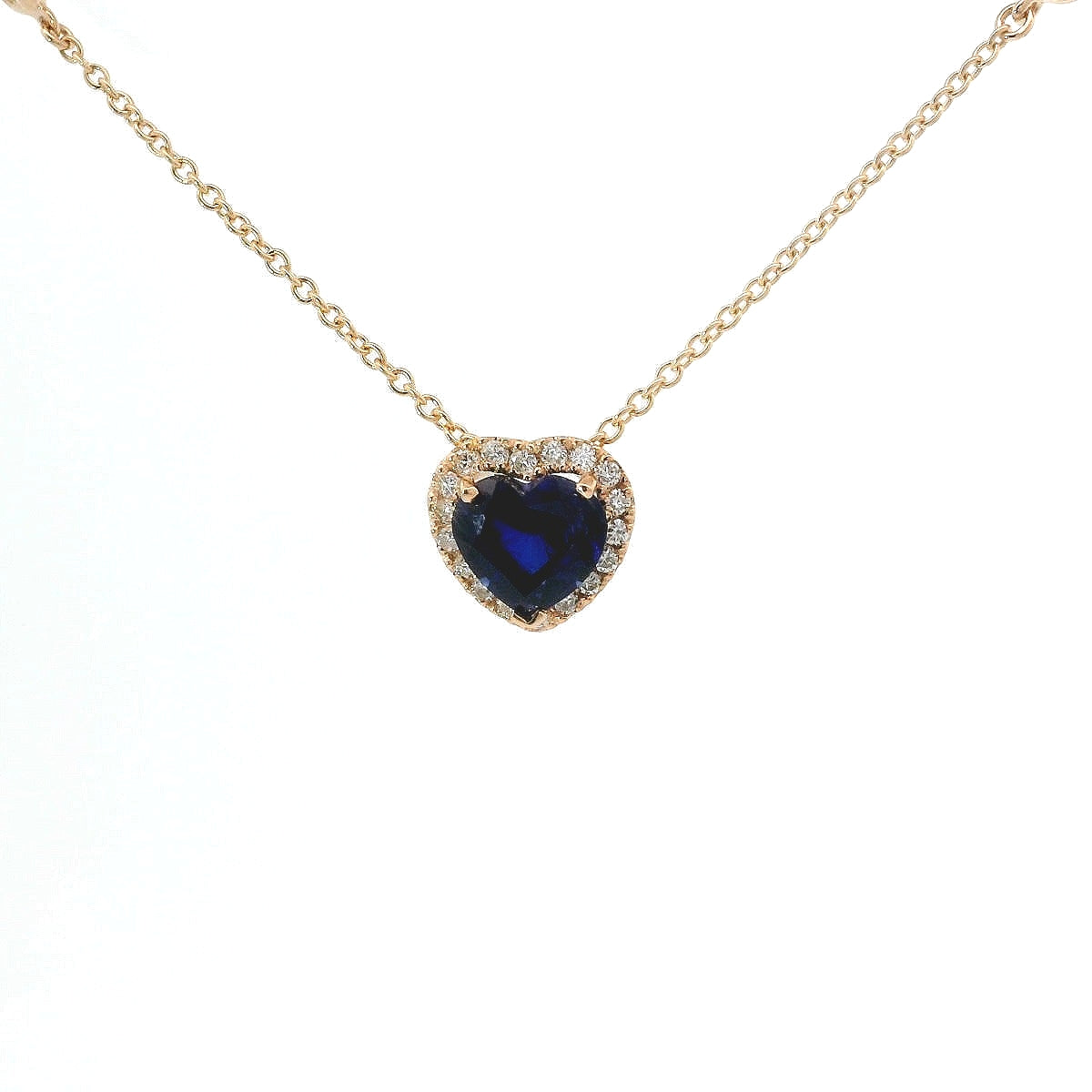 Girocollo in oro rosa con zaffiro Lab-Grown taglio cuore e diamanti Lab-Grown taglio brillante.