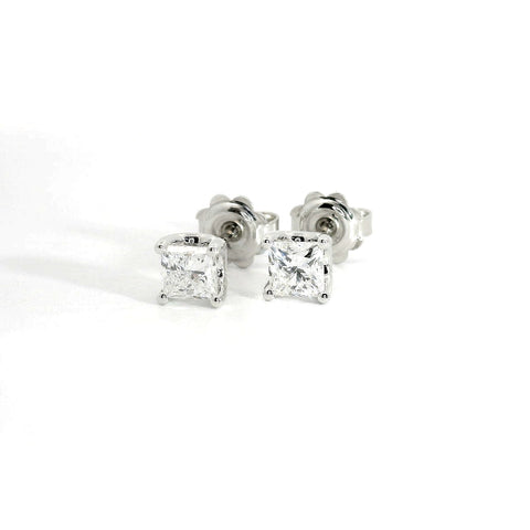 White gold stud earrings with emerald-cut lab-grown diamond, 2.07 carats.