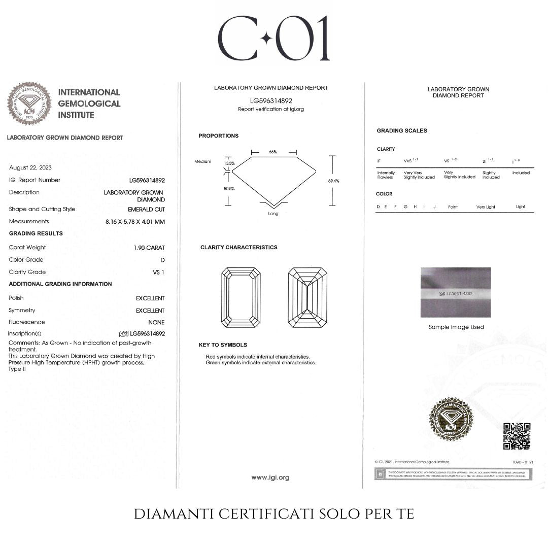 Trilogy in oro bianco con diamanti lab-grown taglio Smeraldo e taper, 4,39 carati.