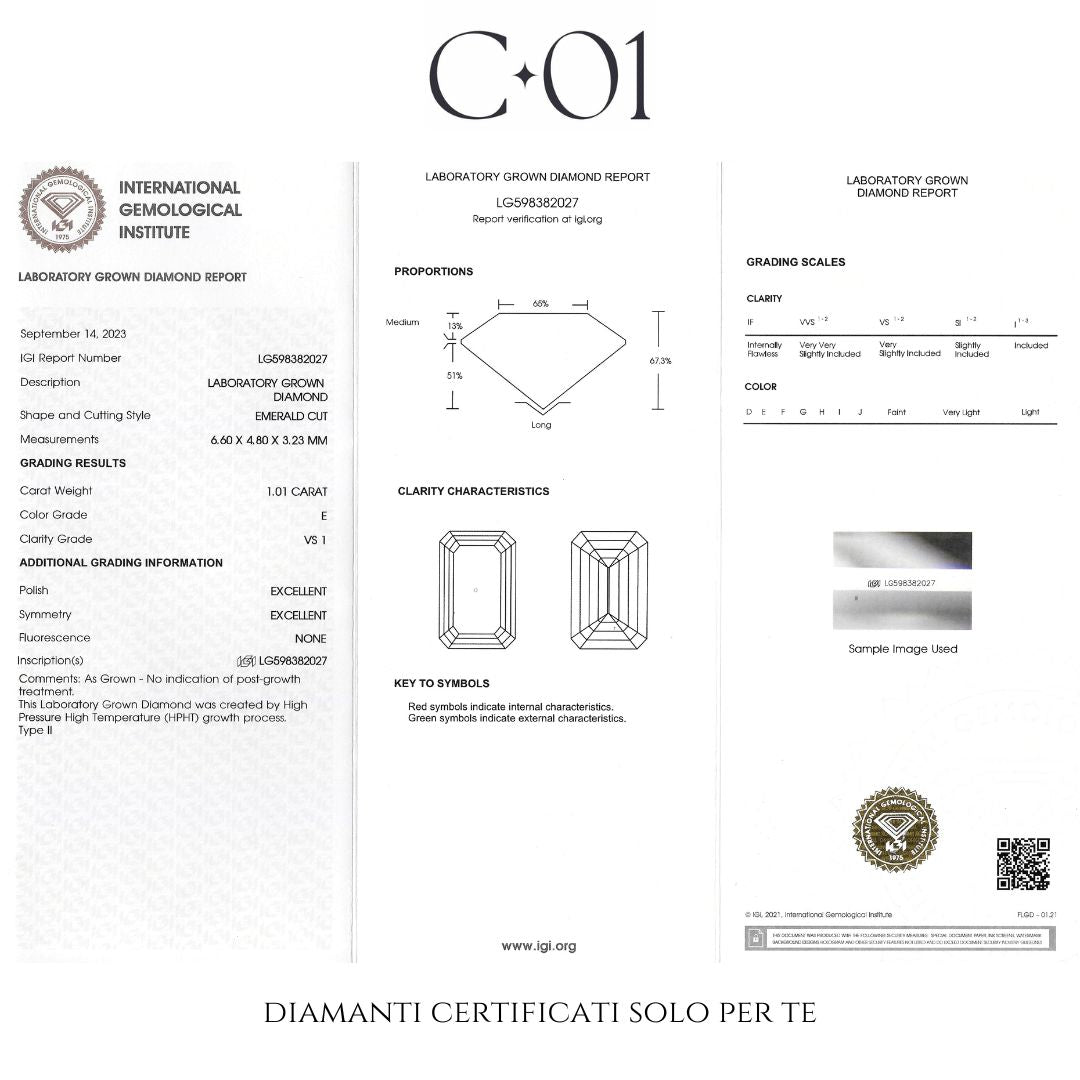Trilogy in oro bianco con diamanti lab-grown taglio Smeraldo e taper, 4,39 carati.