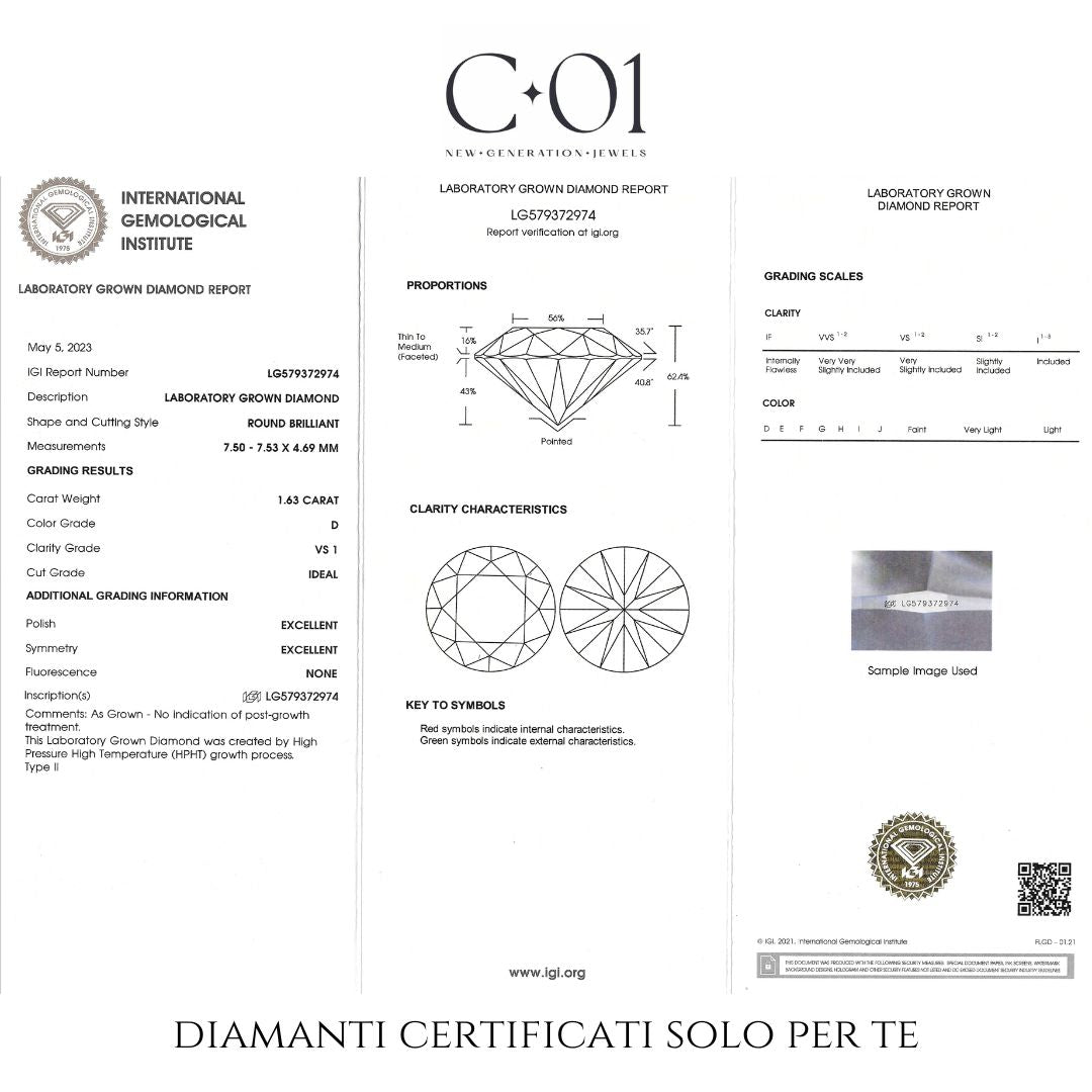 Anello Margherita in Oro Bianco e Diamanti Lab-Grown taglio brillante, 2,68 carati.