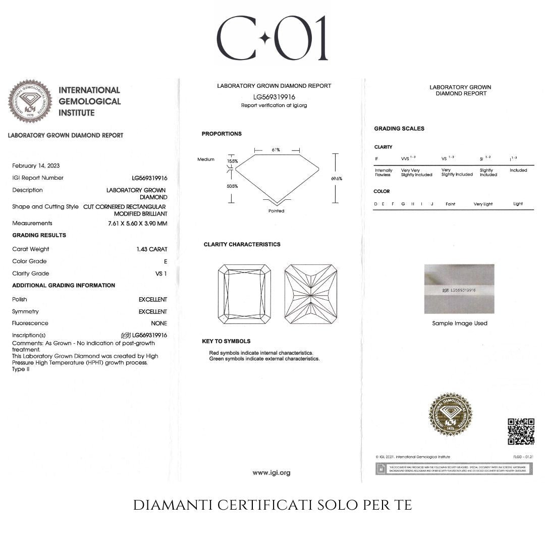 Anello Fancy in oro rosa con diamantI lab-grown taglio radiant e taglio brillante, 2,46 carati.