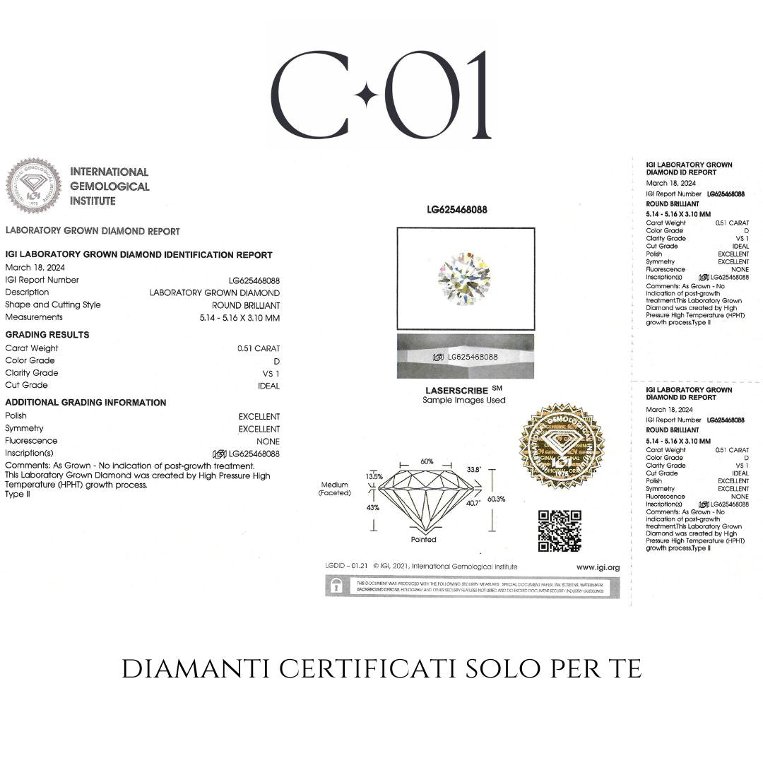 Fedina in oro giallo con 5 diamanti lab-grown taglio brillante, 2,53 carati.
