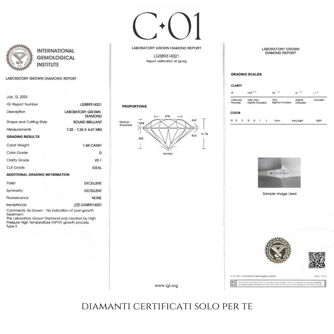 Anello Fancy in oro rosa con diamanti lab-grown taglio brillante, 1,98 carati.