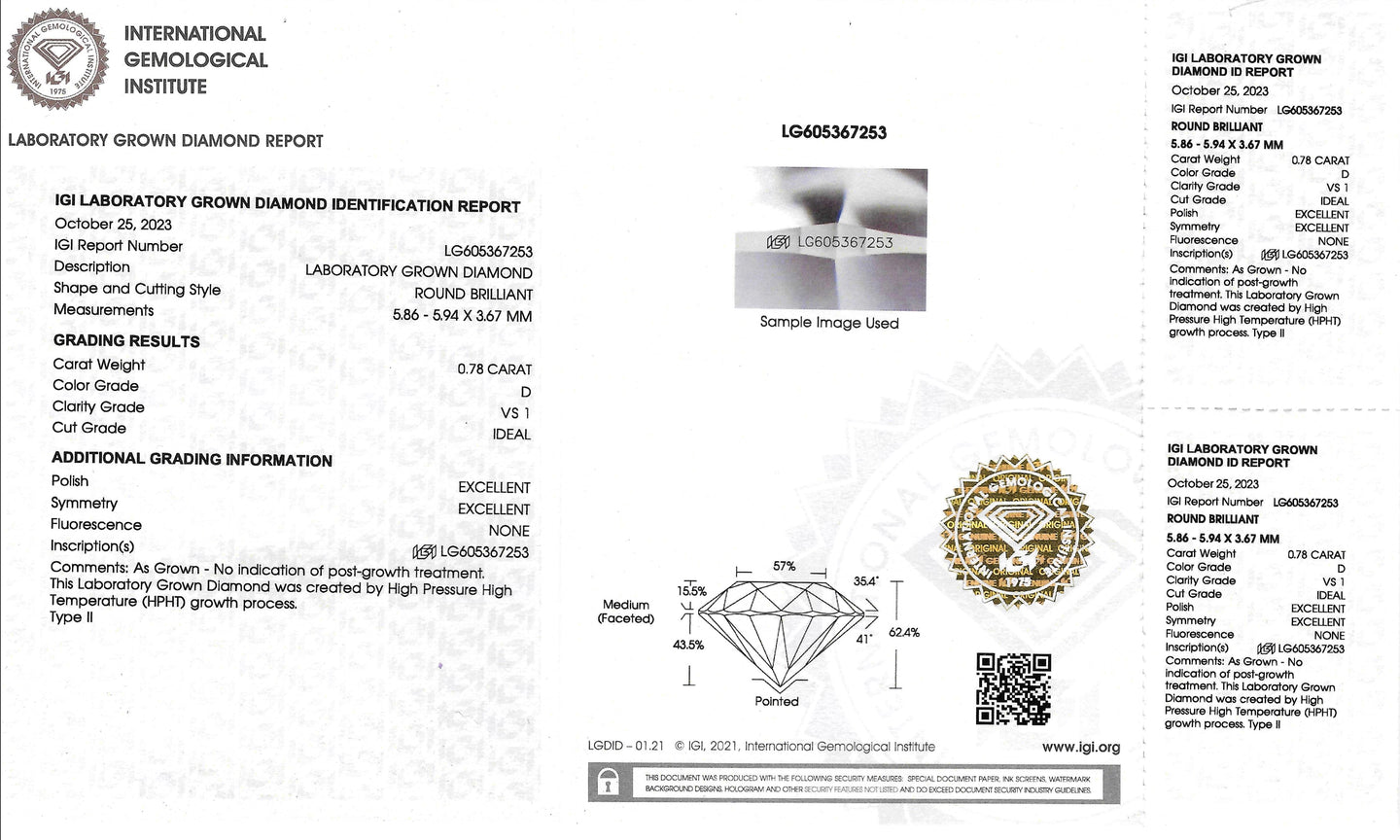 Solitaire in yellow gold with brilliant-cut lab-grown diamonds, 1.04 carats.