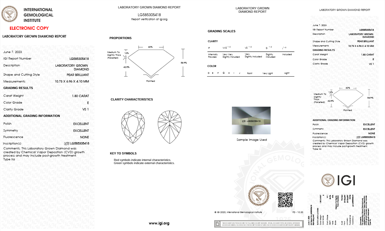 Solitario in oro Bianco e Diamante Lab-grown taglio goccia, 1,80 carati.