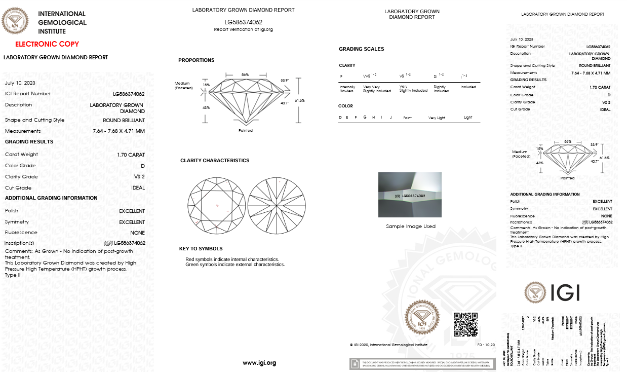 Solitario in oro bianco con diamante Lab-Grown taglio brillante, 1,70 carati.