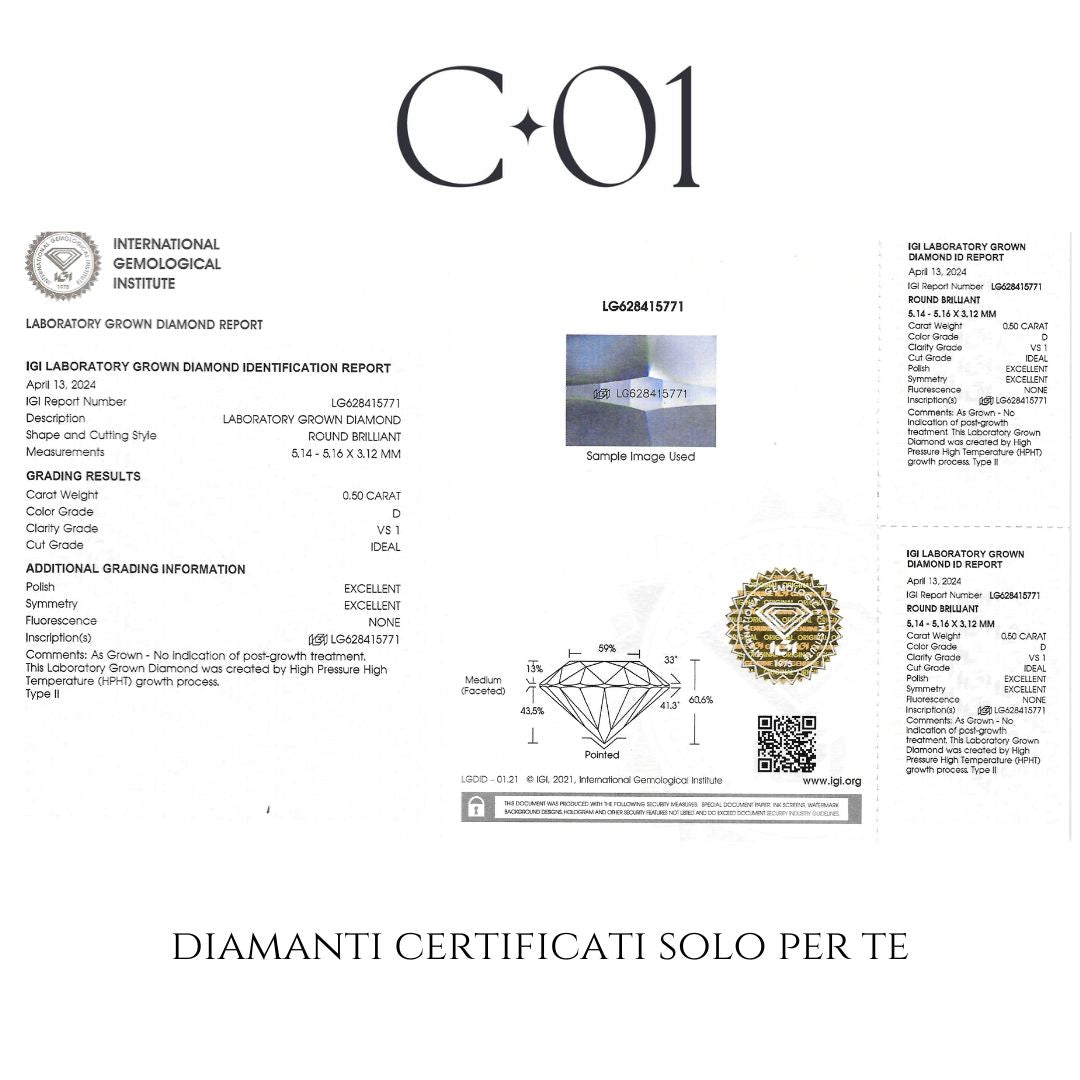 Solitaire in white gold with brilliant-cut lab-grown diamond, 0.50 carats.