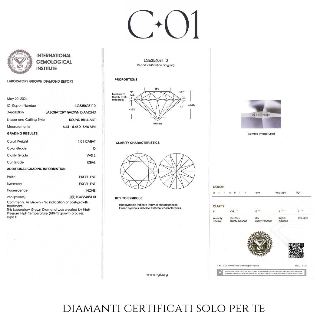 Orecchini punto luce in oro bianco con diamanti lab-grown taglio brillante, 2,01 carati.
