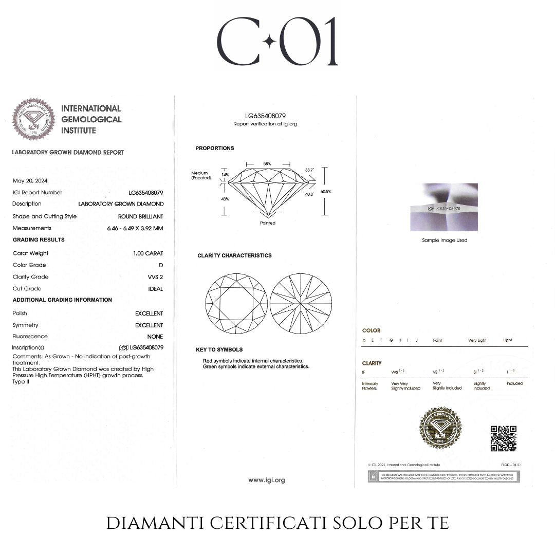 Orecchini punto luce in oro bianco con diamanti lab-grown taglio brillante, 2,01 carati.