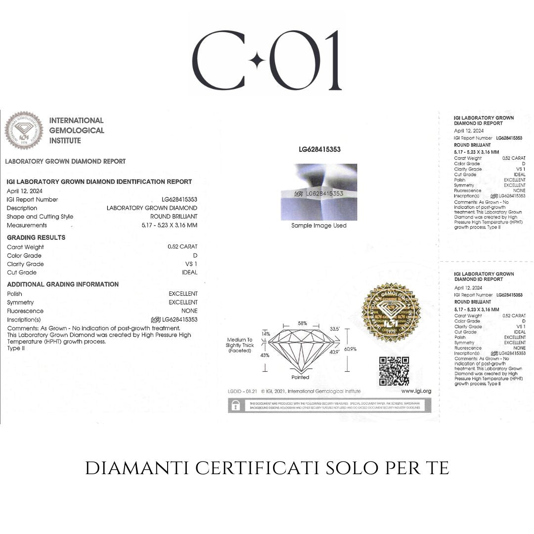 Orecchini punto luce in oro bianco con diamanti lab-grown taglio brillante, 1,04 carati.