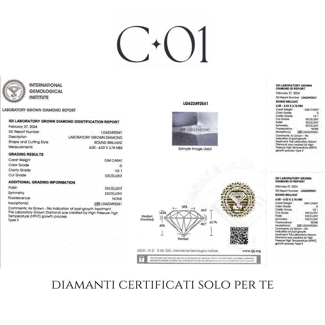 Orecchini punto luce in oro bianco con diamanti lab-grown taglio brillante, 1,80 carati.