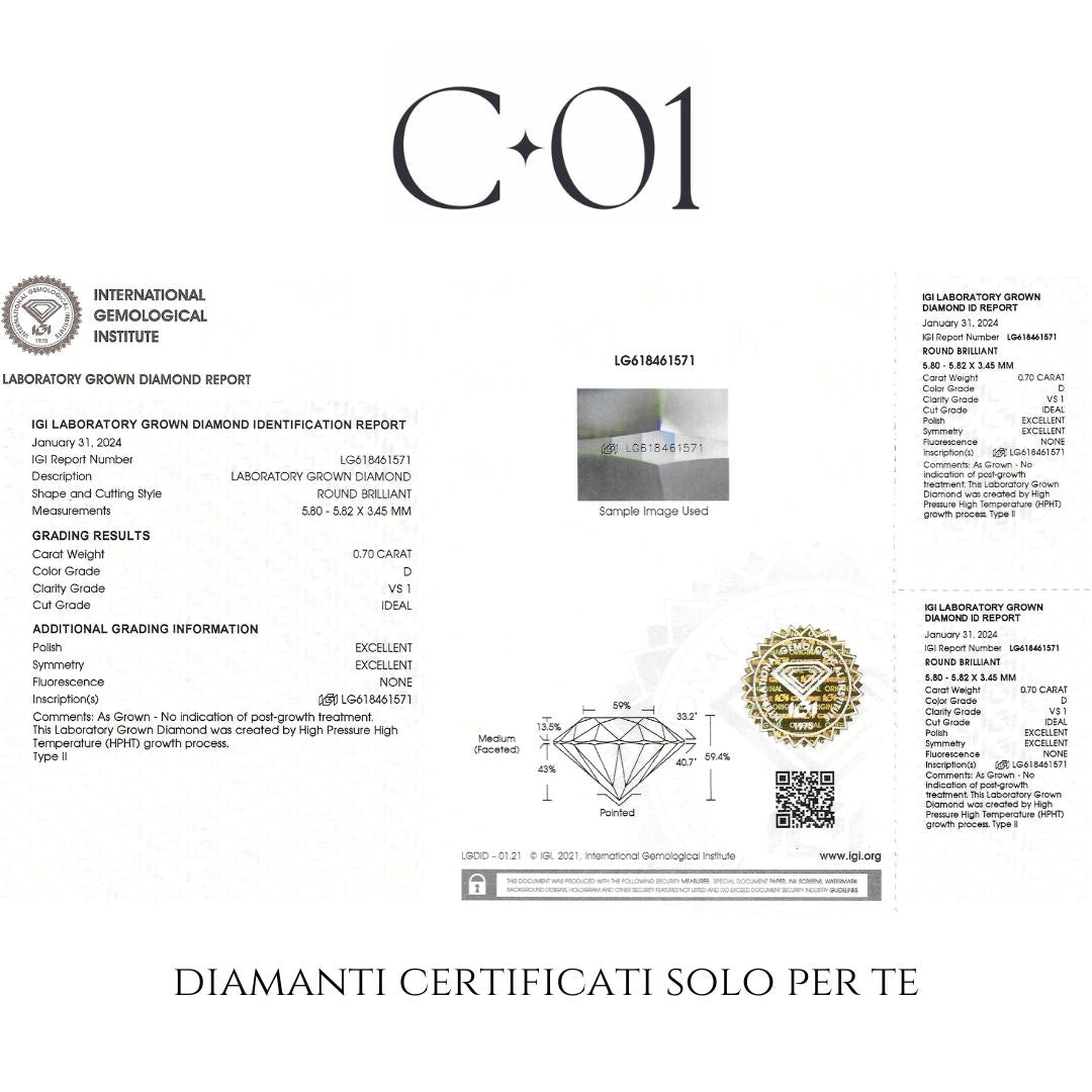 Orecchini punto luce in oro bianco con diamanti lab-grown taglio brillante, 1,40 carati.