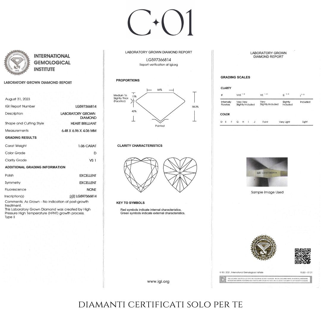 Anello dreams a cuore in oro bianco con diamanti lab-grown taglio brillante, 1,45 carati.