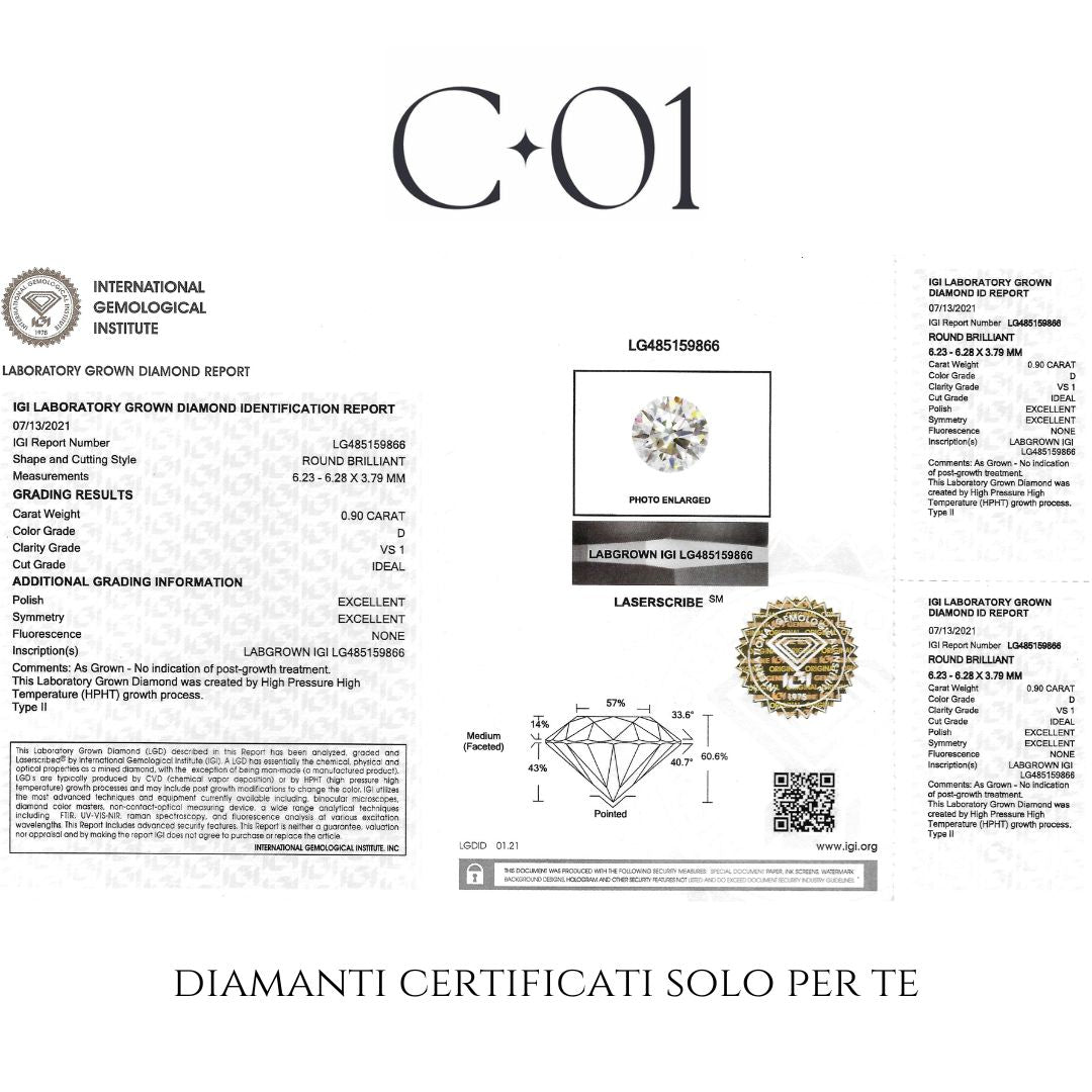 Girocollo punto luce in oro bianco con diamante lab-grown taglio brillante, 0,92 carati.