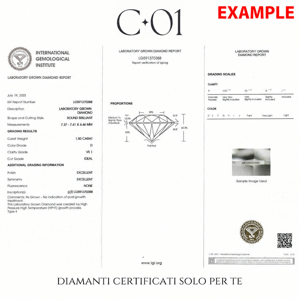 White gold trilogy with central brilliant-cut lab-grown diamond and 2 drop-shaped lab-grown diamonds on the shank, 2.10 carats.