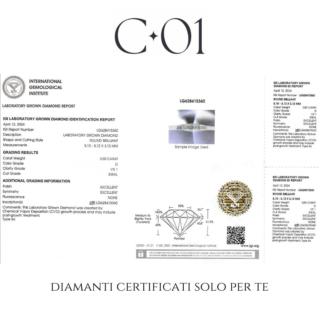 Trilogy in oro bianco con diamante centrale lab-grown taglio brillante e 2 diamanti lab-grown a goccia sul gambo, 0,70 carati.