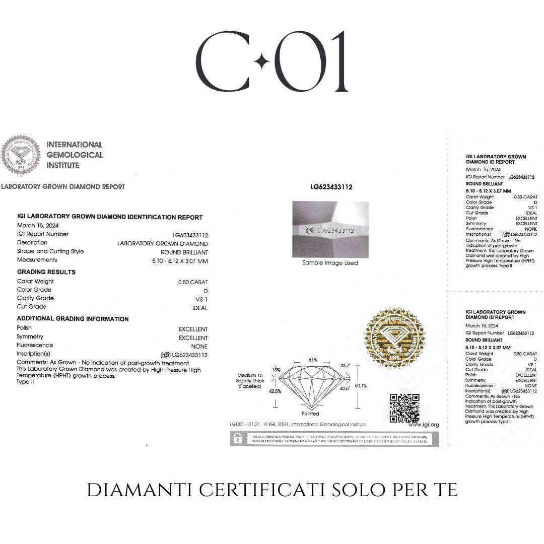 Girocollo in oro bianco con diamanti lab-grown taglio brillante e taglio goccia, 0,60 carati.