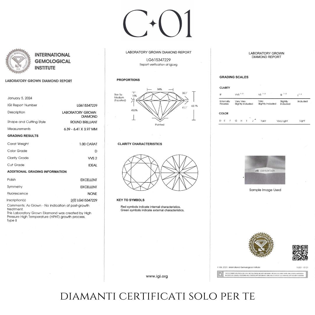 Trilogy in oro bianco con diamante centrale lab-grown taglio brillante e 2 diamanti lab-grown a goccia sul gambo, 1,40 carati.
