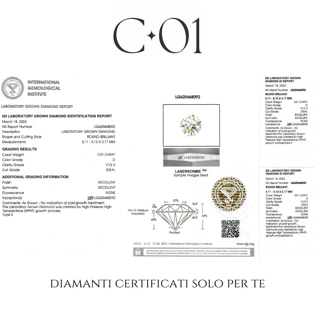 Trilogy in oro bianco con diamanti lab-grown taglio brillante, 1,53 carati.