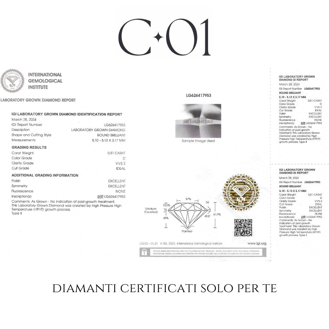 Trilogy in oro bianco con diamanti lab-grown taglio brillante, 1,53 carati.