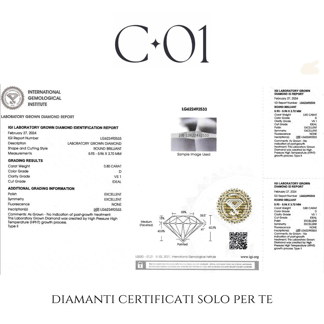 Orecchini punto luce con castone a cuore in oro bianco con diamanti lab-grown taglio brillante, 1,60 carati.
