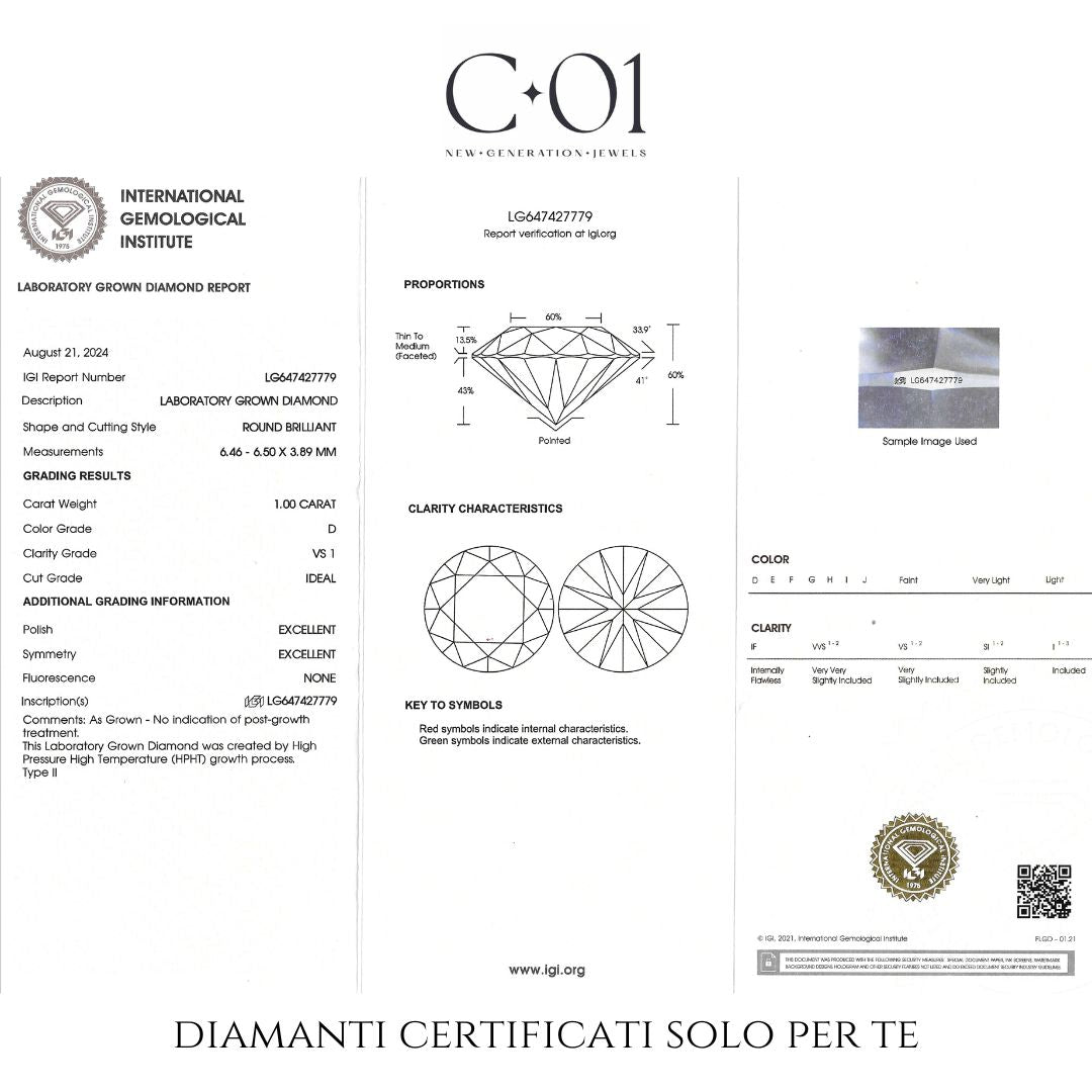 Girocollo punto luce in oro bianco castone a cuore e diamante lab-grown taglio brillante, 1,00 carati.