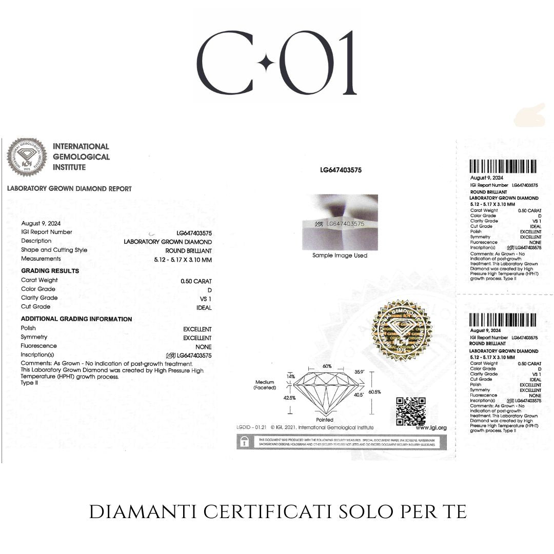 Girocollo punto luce in oro bianco castone a cuore e diamante lab-grown taglio brillante, 0,50 carati.