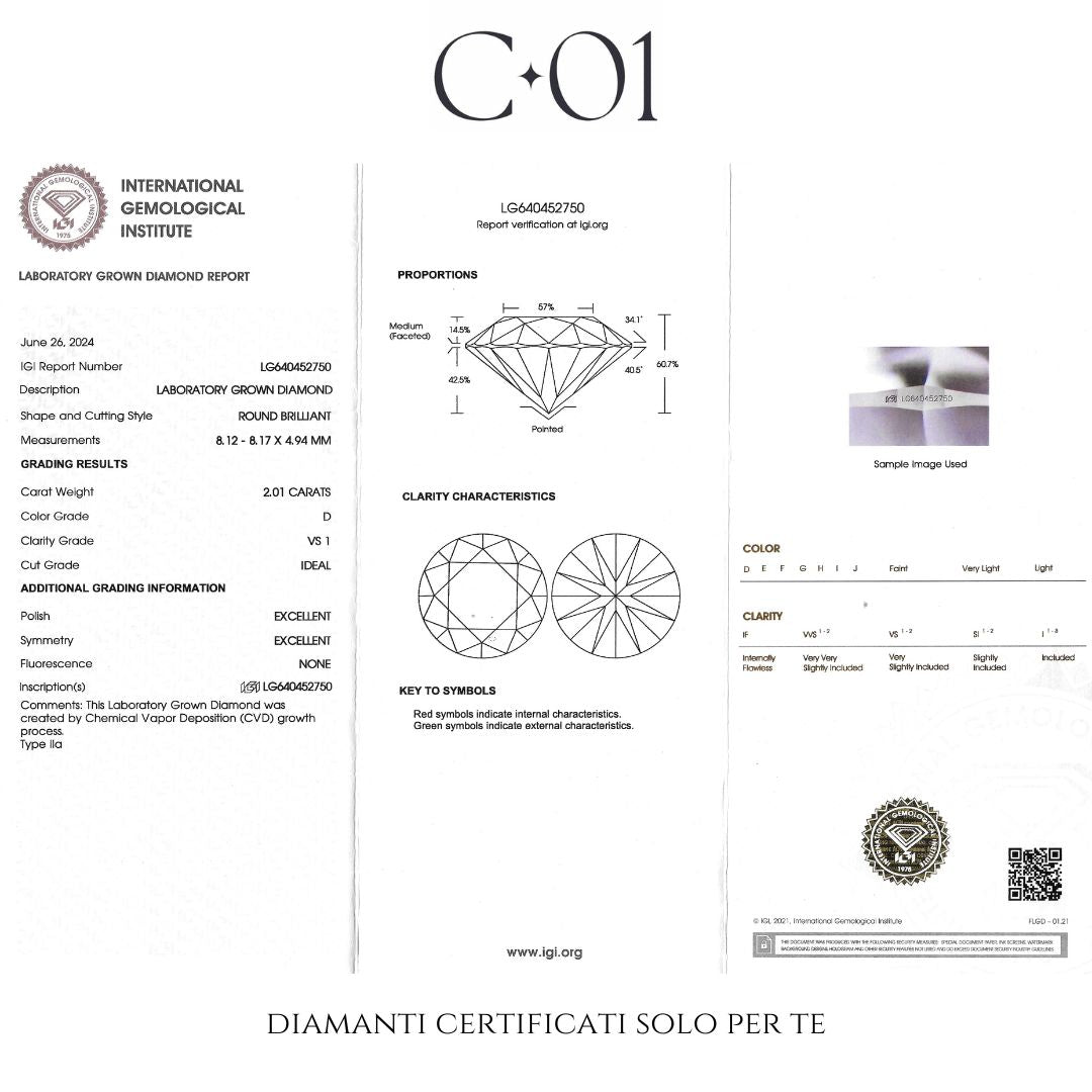 Fascia per mignolo con centrale e pavè di diamanti lab-grown taglio brillante, 4,27 carati.