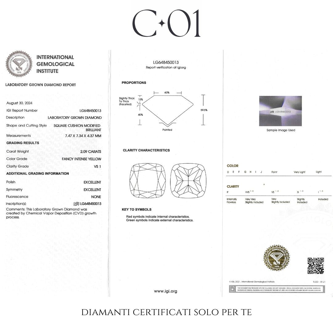 Anello Dreams cuscino fancy color in oro bianco con diamanti lab-grown taglio brillante, 2,58 carati.