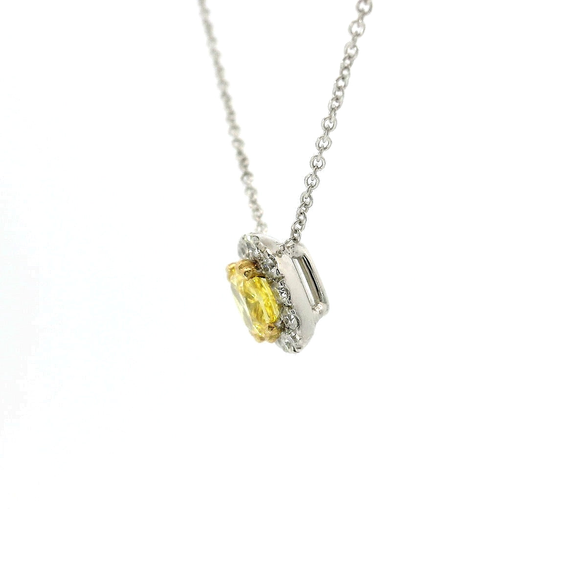 Girocollo dreams in oro bianco e diamante lab-grown taglio cuscino fancy yellow e taglio brillante, 1,12 carati.