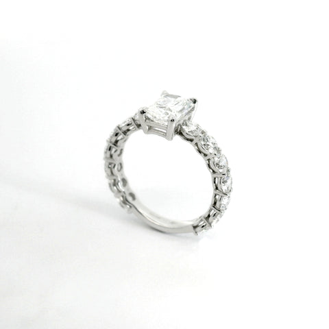 Solitaire with radiant cut lab-grown diamond and brilliant cut lab-grown diamonds on the shank, 3.81 carats.