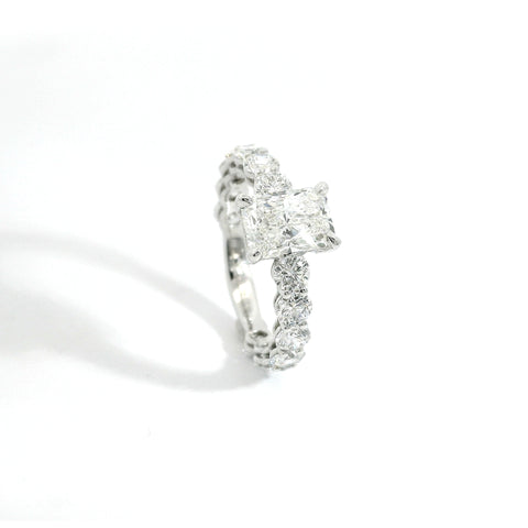 Solitaire with radiant cut lab-grown diamond and brilliant cut lab-grown diamonds on the shank, 3.81 carats.