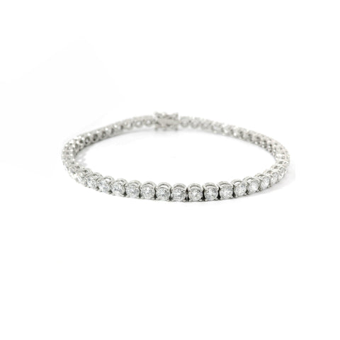 Bracciale Tennis a filo in oro bianco con diamanti lab-grown taglio brillante, 7,53 carati.