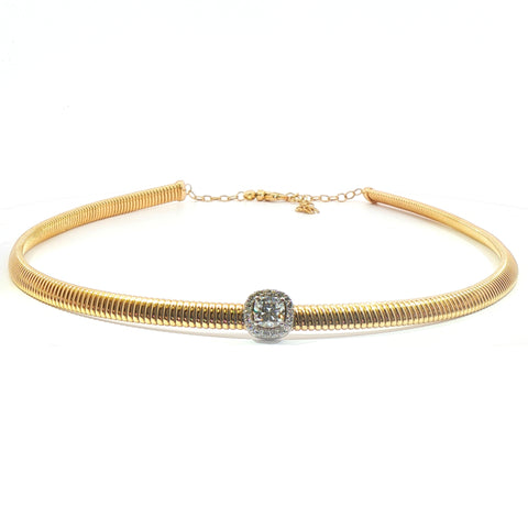 Girocollo Queen con centrale e contorno in oro giallo tubogas con Diamante Lab-Grown taglio cuscino e Diamanti Lab-Grown taglio brillante, 1,21 carati.