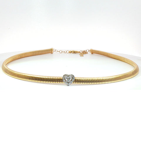 Girocollo Queen con centrale e contorno in oro giallo tubogas con Diamante Lab-Grown taglio cuore e Diamanti Lab-Grown taglio brillante, 0,71 carati.