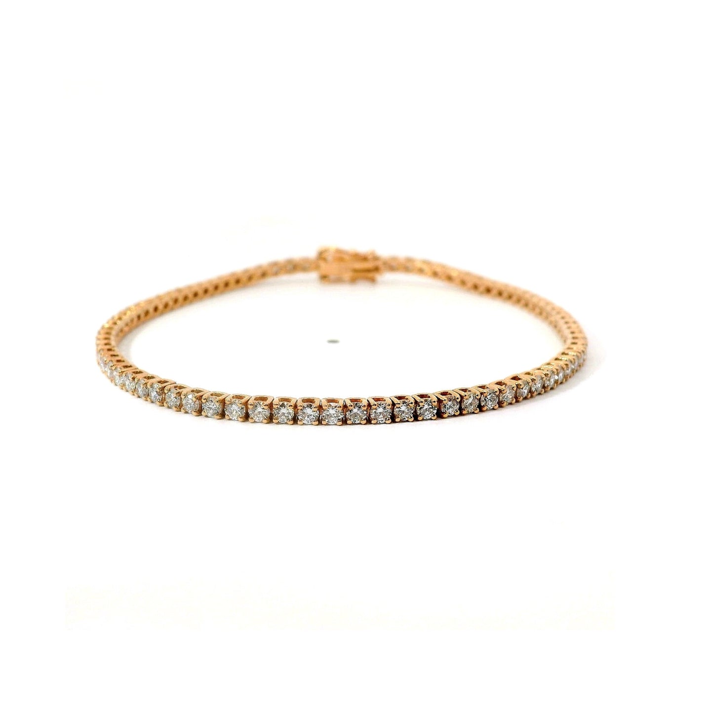 Bracciale tennis a filo in oro rosa e diamanti lab-grown taglio brillante, 2,58 carati.