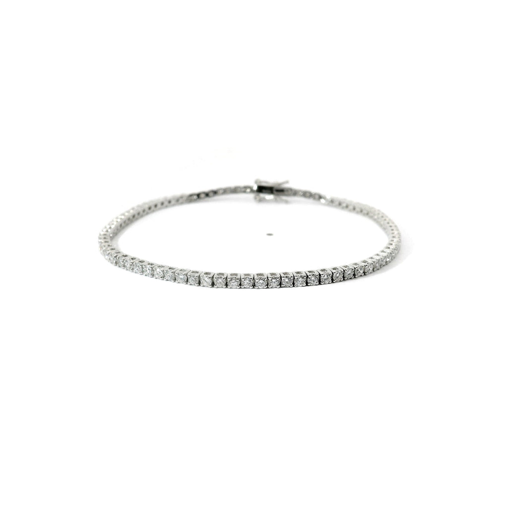 Bracciale tennis a filo in oro bianco e diamanti lab-grown taglio brillante, 2,58 carati.